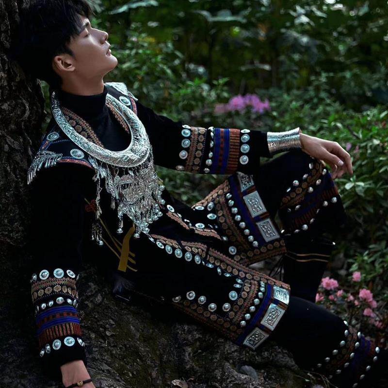 琴雅阁苗族服男装旅拍摄影苗寨民族风艺术照土家族服饰男士套装