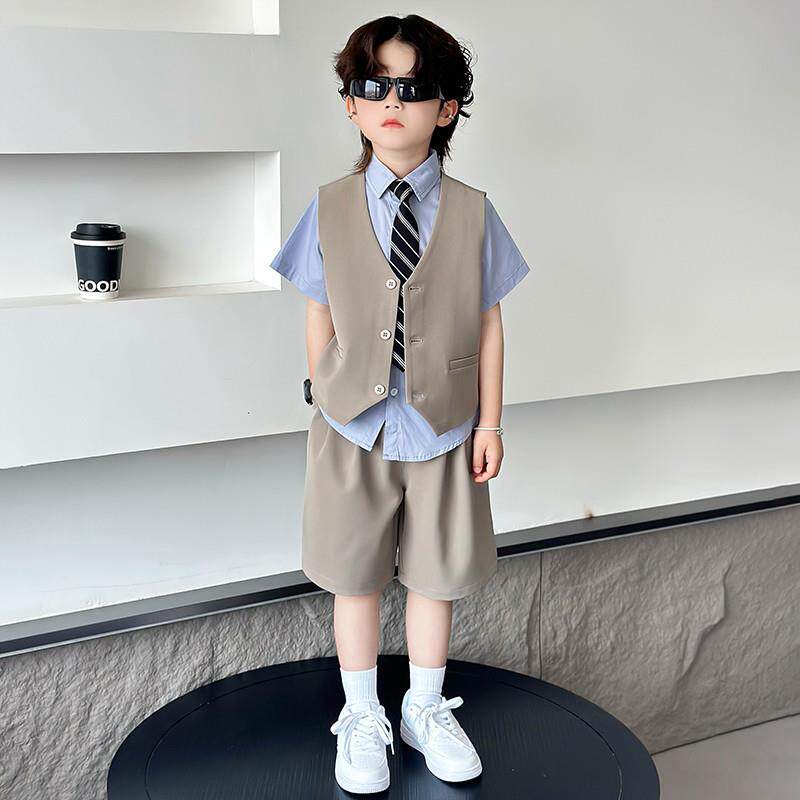 高级感小主持人礼服男童西装套装夏季新款儿童西服男孩走秀演出服