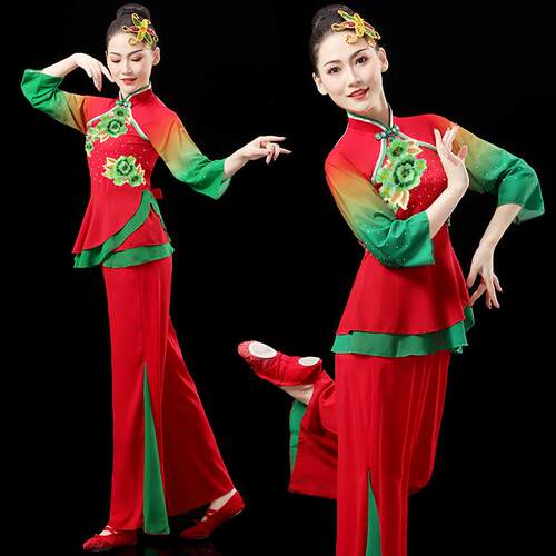 秧歌舞蹈服装演出服女2025新款喜庆广场舞套装手绢舞扇子舞表演服