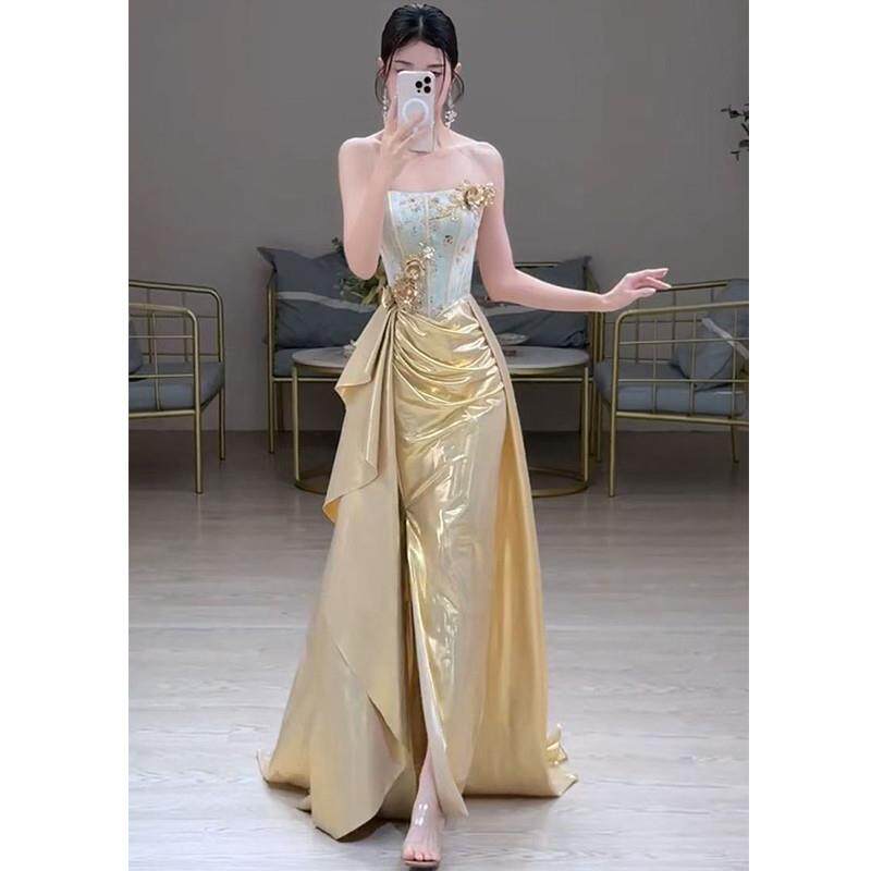 高端晚礼服金色新中式晨拍晨袍女新娘敬酒服订婚宴会学生日成人礼