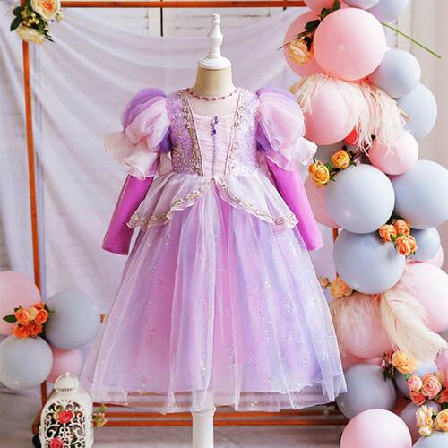 秋季新款女童长发公主乐佩裙子cospla电影人物角色扮演服生日礼服