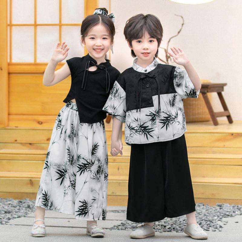 六一儿 童表演服夏兄妹装竹叶唐装汉服合唱服幼儿园新中式演出服1