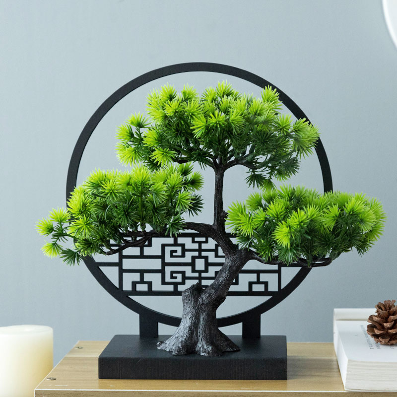 新中式迎客松绿植盆栽盆景摆件