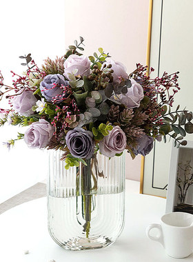 紫色优雅温馨仿真花假花束现代简约客厅餐桌玄关卧室摆件拍照道具