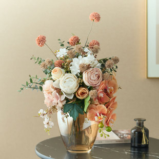 初若安然欧式轻奢风仿真花插花花艺影楼展厅高档样板间装饰品摆件