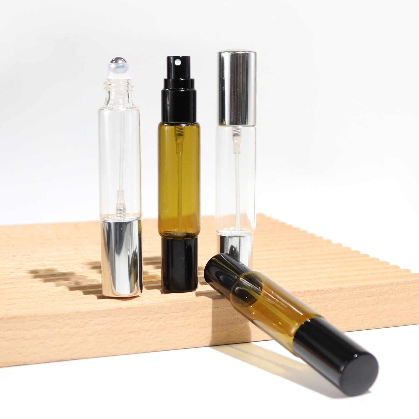 T分装瓶/双头A1pq508-双头喷雾滚珠瓶圆柱香水分装瓶玻璃细雾瓶