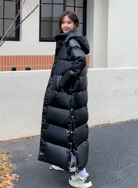亮面免洗羽绒棉服女超长款到脚踝棉衣舞蹈生中戏艺考加厚棉袄外套