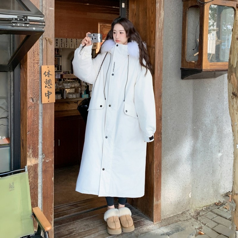 韩版超长款大毛领羽绒内胆派克服