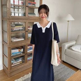甜美学院风连衣裙女夏季 裙子 polo领韩版 清新文艺淑女显瘦直筒衬衫