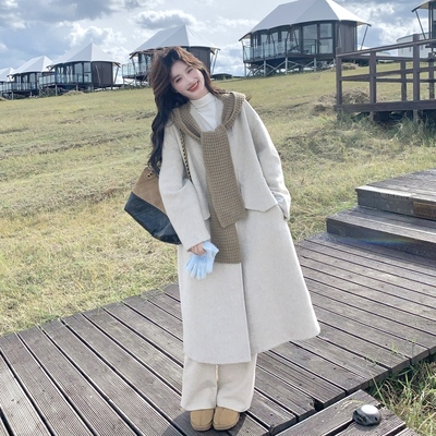 燕麦色高级感双面羊绒大衣女宽松