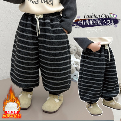 男童加绒裤子条纹宝宝灯笼裤2025