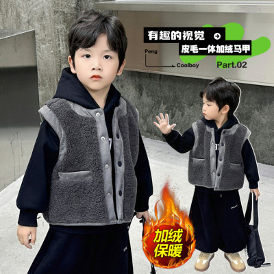 男童冬装皮毛一体加绒马甲韩版