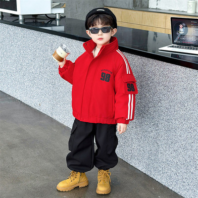 男童加绒外套儿童加厚派克服冬装