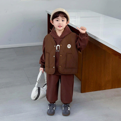 帅气2025新款男童加绒套装秋冬款