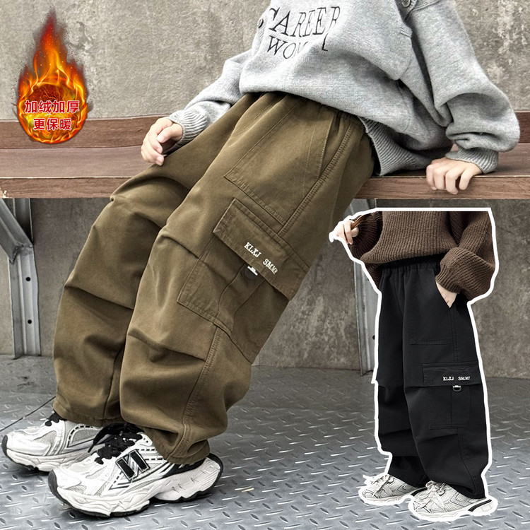 男童冬装加绒工装裤2025新款韩版