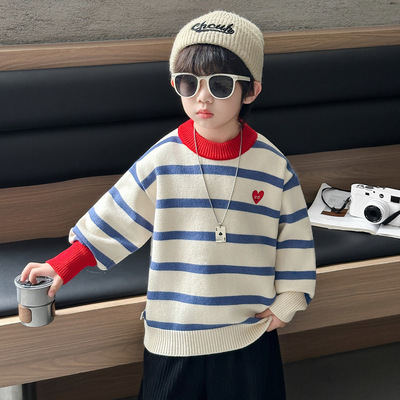 男童条纹毛衣秋冬款2025新款儿童