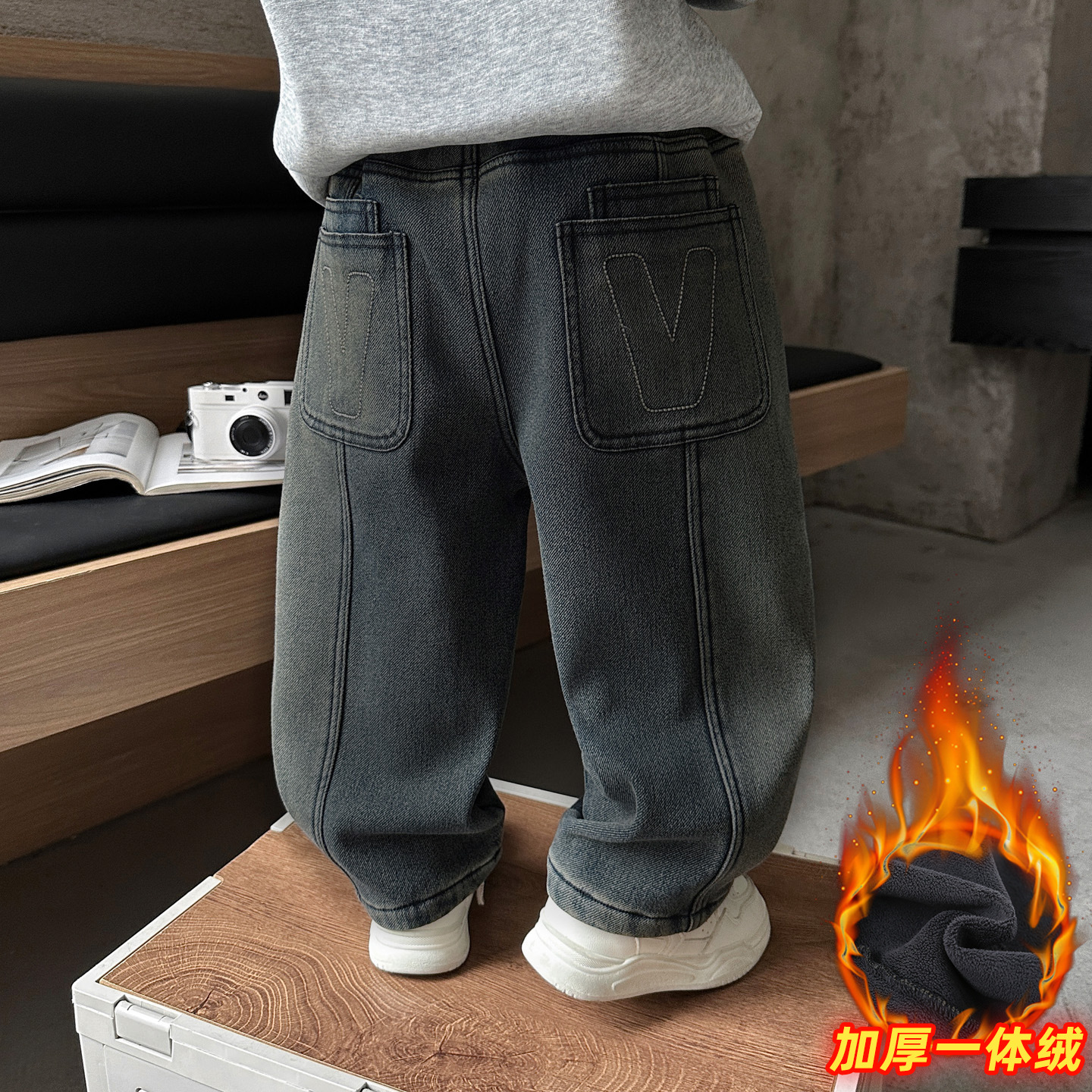 男童裤子痞帅加厚儿童牛仔裤