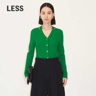 毛开衫 LESS复古绿色针织衫 内搭长袖 短款 女2M8311750 女简约V领修身