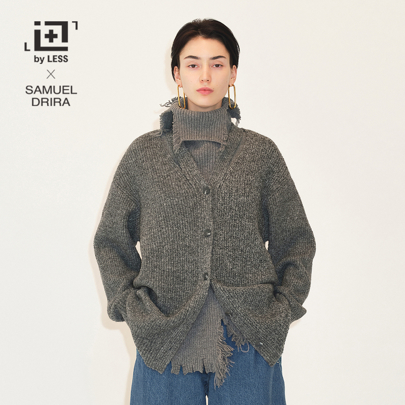 冬季V领短款开襟毛衫LESS