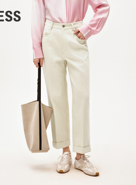 LESS春高腰复古直筒白色九分显瘦通勤利落牛仔裤2O2E10440