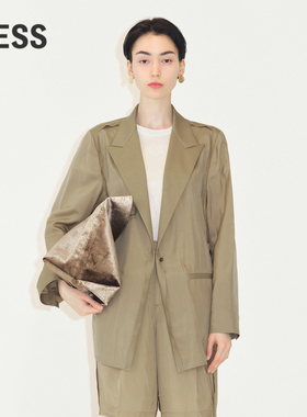 LESS桑蚕真丝西装女中长款通勤宽松气质一粒扣休闲西服2M7712490