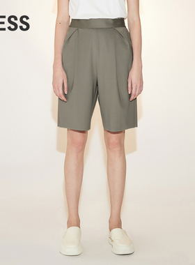 LESS夏季裤子女休闲复古缎面时尚五分直筒中裤2N5E14410