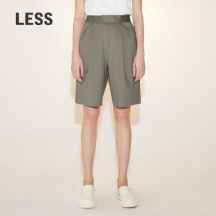 LESS夏季 子女休闲复古缎面时尚 五分直筒中裤 2N5E14410 裤