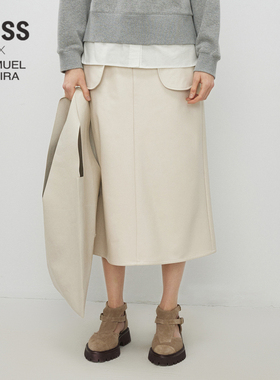 【LESSxSamuel】简约纯色PU皮工装感大口袋半身裙2N0D12390