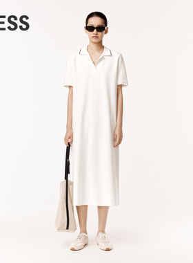 LESS夏季气质纯色休闲简约翻领套头短袖Polo长款连衣裙2O5G12790