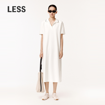 LESS夏季气质纯色休闲简约翻领套头短袖Polo长款连衣裙2O5G12790