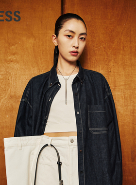 【LESSxSamuel】春休闲基础通勤风明线牛仔衬衫女2O2210390