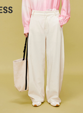 LESS春全棉肌理感造型感宽松休闲慵懒松弛直筒牛仔长裤2O2E11320