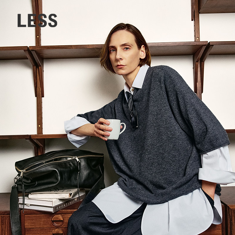 【商场同款/0压系列】LESS2025年秋新款宽松圆领毛衫2P9315450