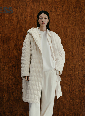 LESS冬季白鸭绒外套女轻薄款休闲宽松连帽长款羽绒服2N0C20750