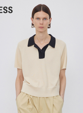 LESS拼色POLO领针织衫女宽松休闲撞色翻领短袖上衣2N7311840