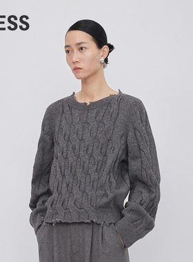 【0压系列】LESS冬季绵羊毛针织衫女复古破坏风麻花毛衫2N0311020