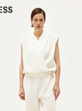 【0压系列】LESS春无袖领口交叉V领不规则褶皱连帽背心2O2012580