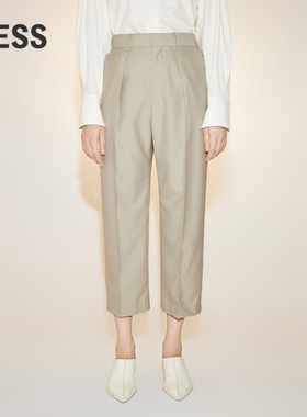 LESS春季绵羊毛裤子女休闲简约锥形高腰八分萝卜裤2N3E11890