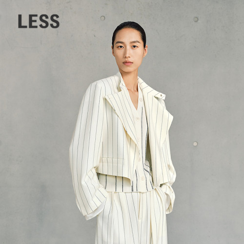 【精工系列】LESS气质小香风条纹双色短款中式西装外套2P2714260