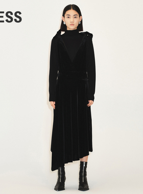 LESS秋季裙子女复古气质优雅V领吊带晚礼服连衣裙2M9G11010