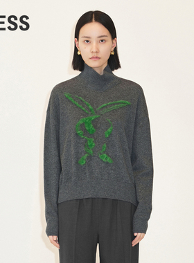 LESS春季高领毛衣绵羊毛套头米白色软糯针织衫含山羊绒2N1310120