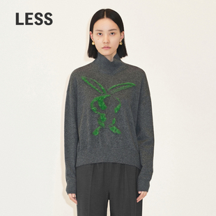 LESS春季 含山羊绒2N1310120 高领毛衣绵羊毛套头米白色软糯针织衫