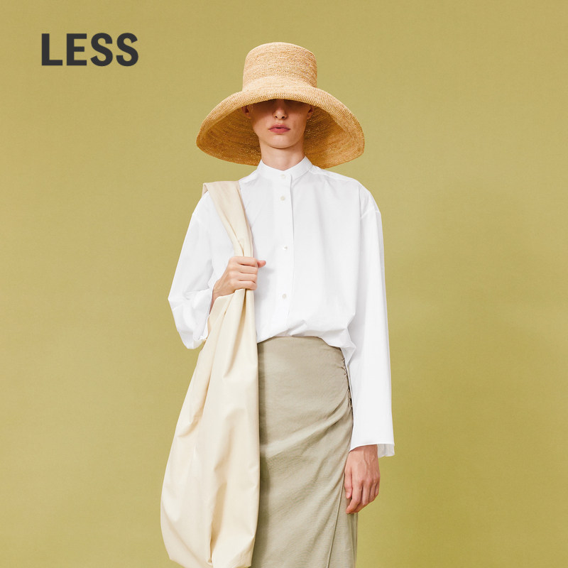 LESS春夏立领衬衫女白色新中式复古通勤宽松长袖衬衣2O4213