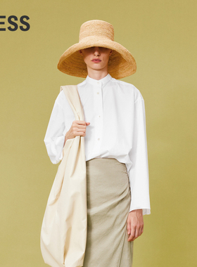 LESS春夏立领衬衫女白色新中式复古通勤宽松长袖衬衣2O4213210