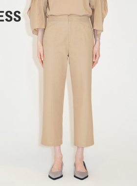 LESS棉质裤子女简约舒适休闲通勤高腰直筒西装裤2M7E12930