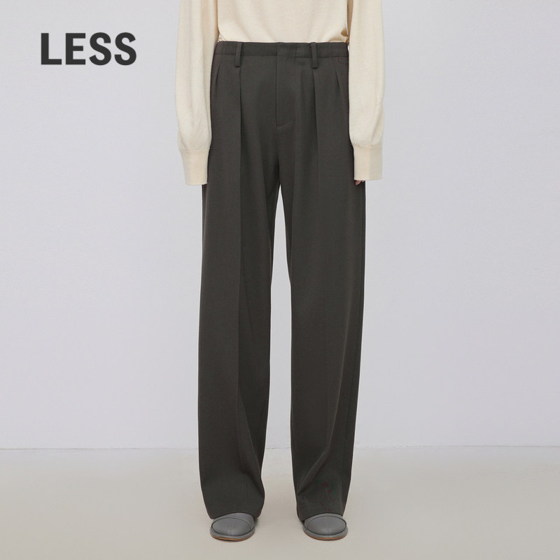 LESS绵羊毛裤子女简约休闲宽松直筒西装裤2N0E13340