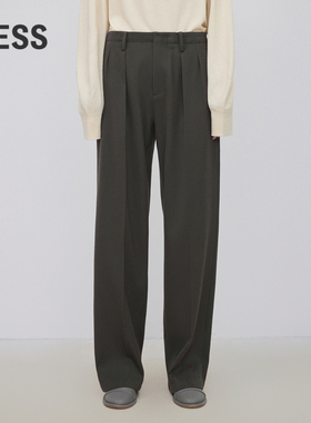 LESS绵羊毛裤子女简约休闲宽松直筒西装裤2N0E13340