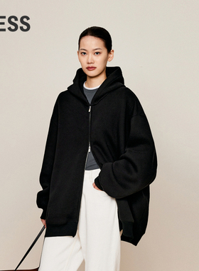 【0压系列】LESS冬休闲简约百搭上衣设计感连帽开襟卫衣2O0414000