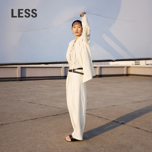 【精工系列】LESS春前片压褶长裤时尚直筒条纹休闲裤女2P2E14190
