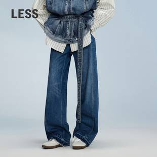 女2O8E12680 高腰阔腿牛仔裤 LESS秋棉质简约设计感长裤 水洗时尚